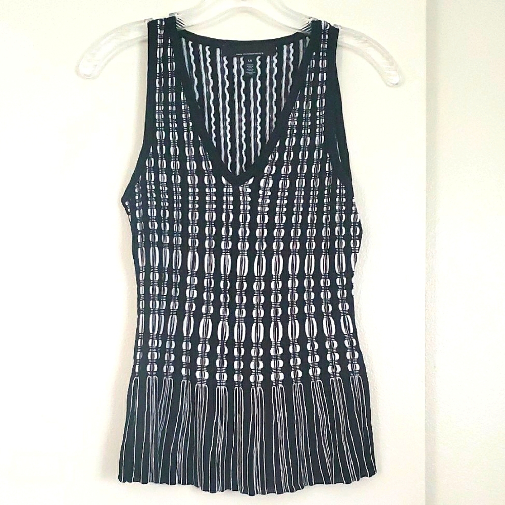 WHBM Sleeveless Mixed Stitch Peplum Top Black and Ecru XS